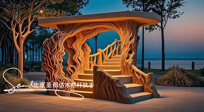 jimeng-2025-06-25-1379-正在施工制作的旅游區樓梯室外安全圍欄設計制作過程，美工正在施工制作，先用鋼筋焊接....jpeg